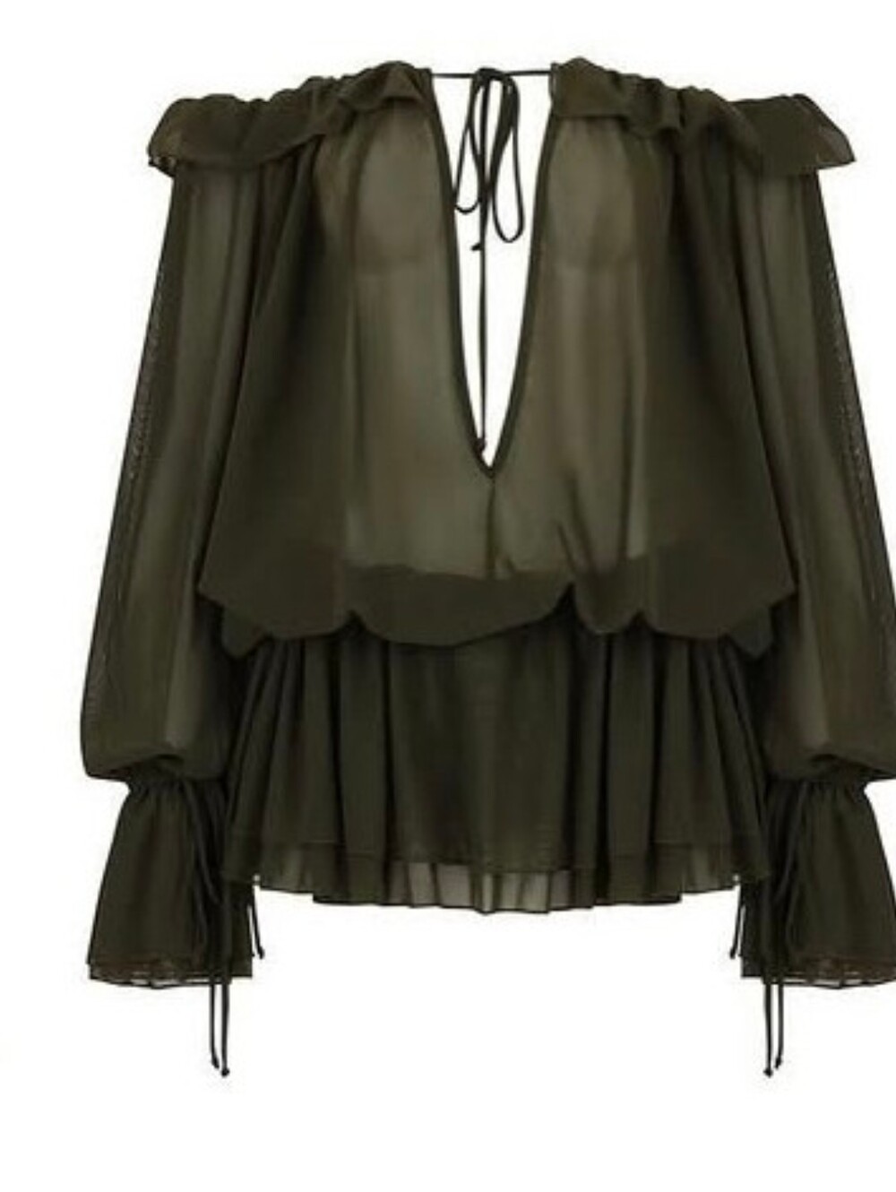 Laina Rauma Olive Green Off-Shoulder Peasant Blouse XXL
